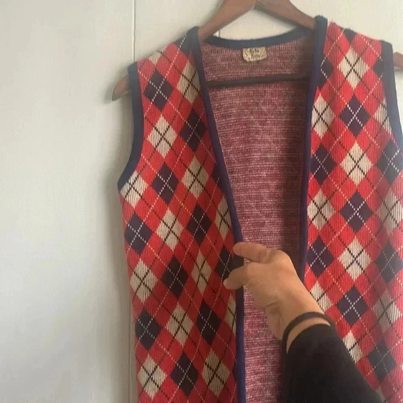 Vintage blue & red geometric kimono size medium - Picture 3 of 6